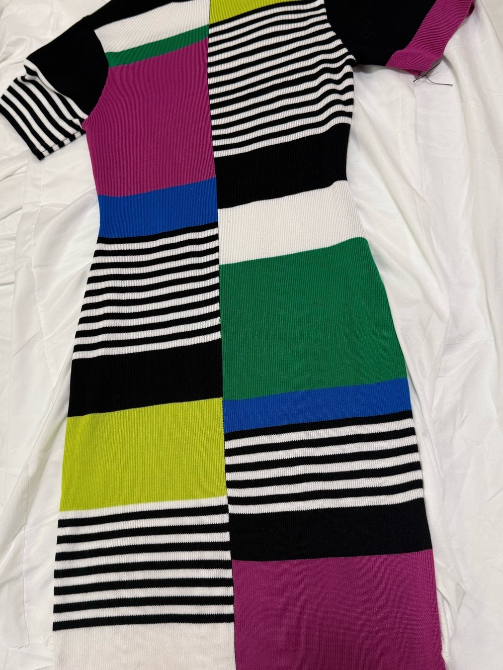 Fashion Nova Black, White, Green, Blue & Pink Colorblock Midi Dress